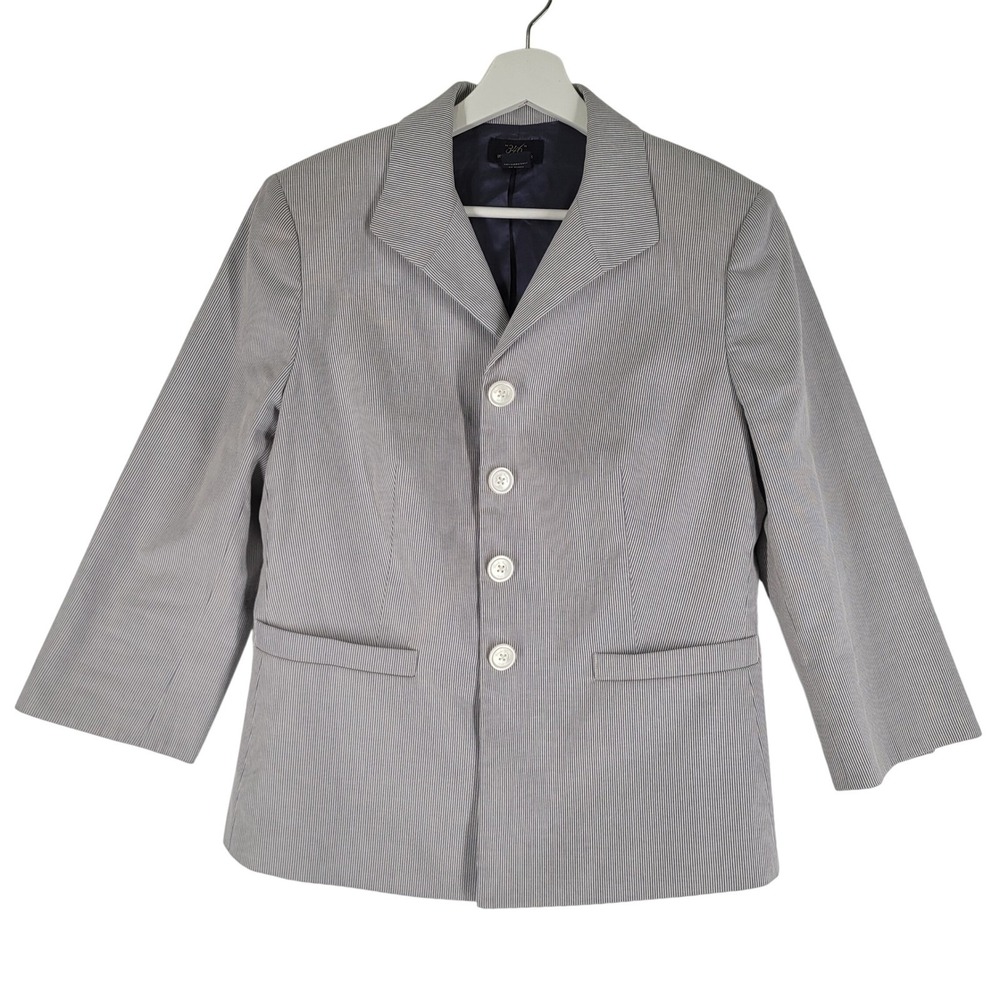 Brooks Brothers 346‎ Cotton Blazer Jacket Sz 10 Gray Pinstripe Button Front